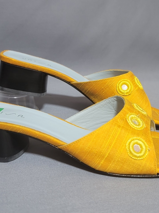 Unisa Shoes - Unisa Yellow Embroidered Slide Mules